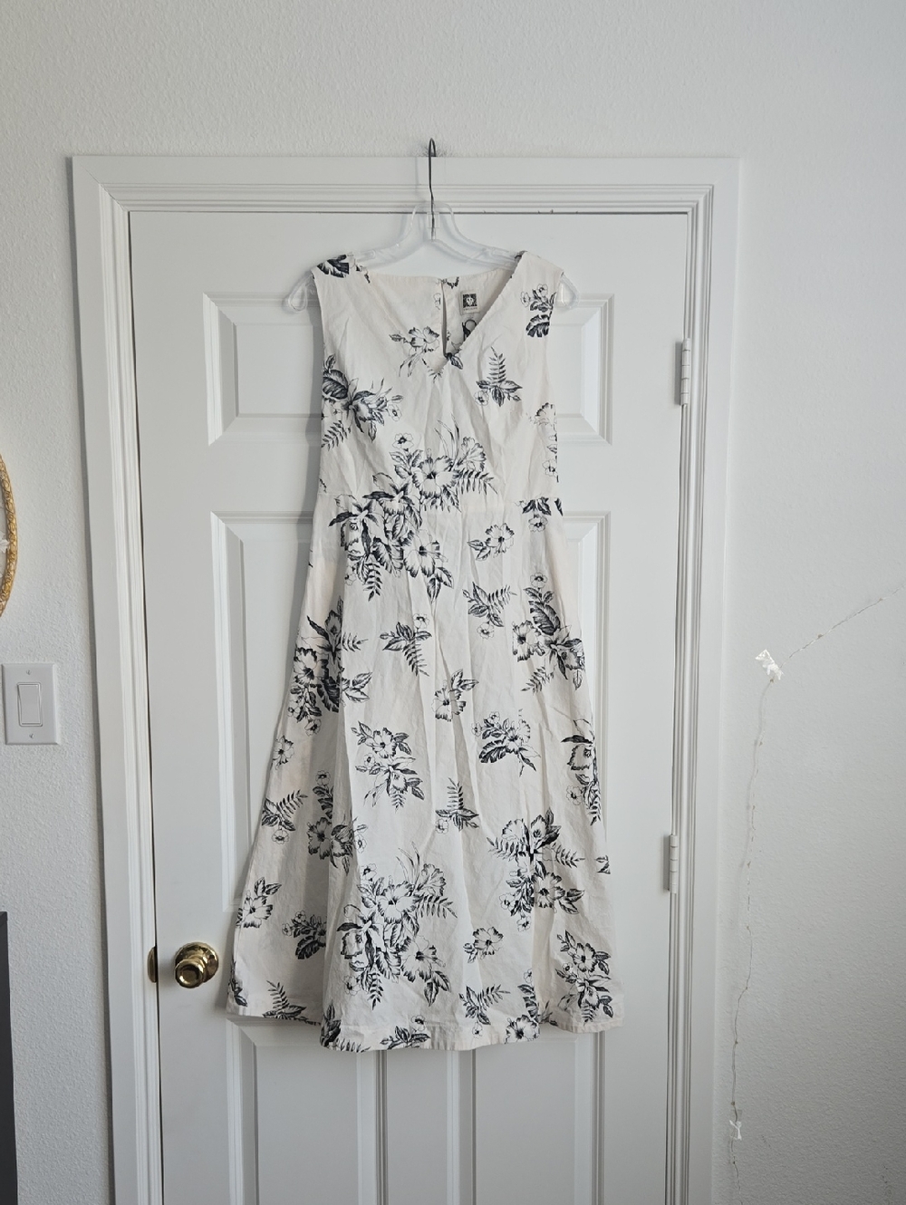 Anne Klein White Midi Dress with Black Floral Print